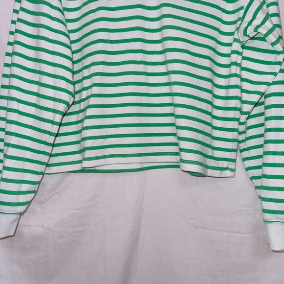 H&M Divided Green White Striped Long Sleeve Collared Top women's size XS - Picture 5 of 7